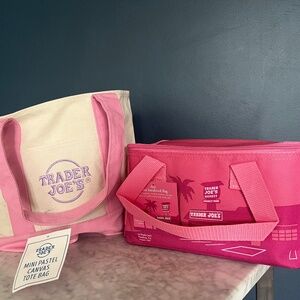Trader Joe's Pink Set Combo - Canvas Mini Tote &  Insulated Mini Cooler Bag